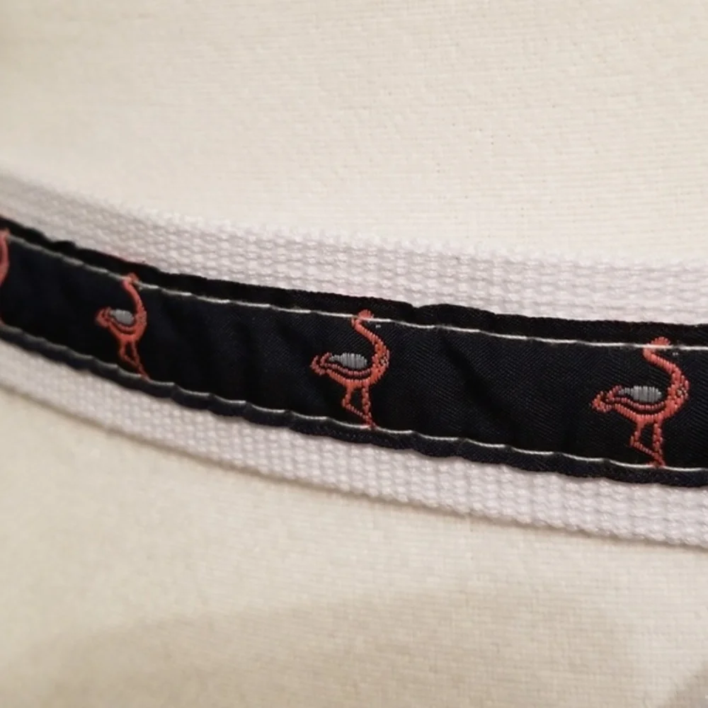 Flamingo‎ Canvas Web Belt D Ring Buckle Women's Size 7 9 Navy Pink